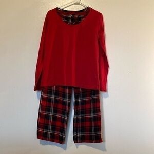 Medalist red black flannel cotton plaid long sleeve top and bottom pj set large